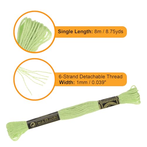 Image of HARFINGTON 12 Skeins Embroidery Floss 8.75yds(8m) Egyptian Long-Staple Cotton Cross Stitch Thread for Sewing DIY Bracelet Yarn String and Crafts, Light Green(6014)