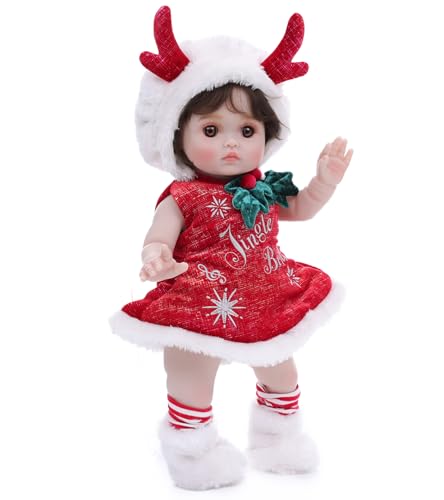 Cloveray Baby Dolls 18 Inch Realistic Reborn Full Vinyl Baby Doll with Brown Curly Hair Hand-Painted Freckles & Cozy Red Outfit for Girls Ages 3+ Pretend Play Display & Collection