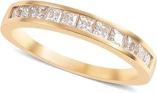 Purvika Jewels 2.00 Carat Princess Cut Lab Diamond Half Eternity Wedding Band Ring, 14K Yellow Gold Plated Sterling Silver, Channel Set