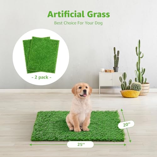 Image of 2 Pack Artificial Dog Grass Pee Pad 20 inchx 25 inch, Fake Grass Pad for Dogs Tray | Easy to Clean, Replacement Turf Mat, Washable, Reusable, Realistic, Indoor Puppy Potty Training, for Apartment, Balcony Use