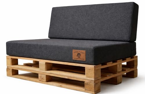 Odolplusz Palettenkissen Set 120x80 cm Grau Wasserabweisend & UV-Beständig Sitz- und Rückenkissen für Europaletten (Dunkelgrau)