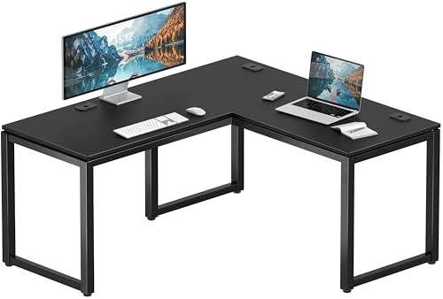 SHW 55 x 60 Commercial-Grade L-Shape Corner Office Computer Desk, Black | 10-Year Limited Warranty