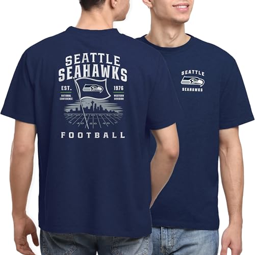 Junk Food NFL - Unisex Adult Short Sleeve Fan Tee - Seattle Seahawks Field Flag - Officially Licensed - Navy - 3XL