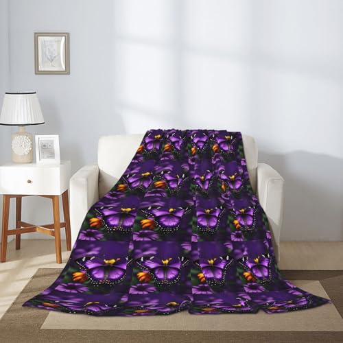 Couverture douce violette avec fleurs et papillons pour lit et canapé