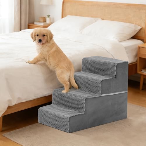 Image of NEWBULIG 4-Step Dog Stairs, 18 inch H Dog Steps for Sofa and Chair, Durable Non-Slip Sturdy Pet Steps for Small Dogs and Cats, Pet Ramp for High Bed Indoor