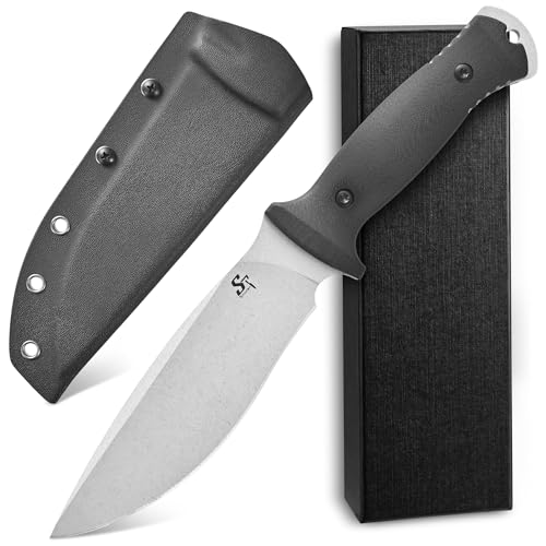 Sitivien ST38 Fixed Blade Knife AEB-L Stonewashed Steel Blade G10 Handle Full Tang Knife with Sheath for Outdoor Camping Hiking Working Survival (Silver)