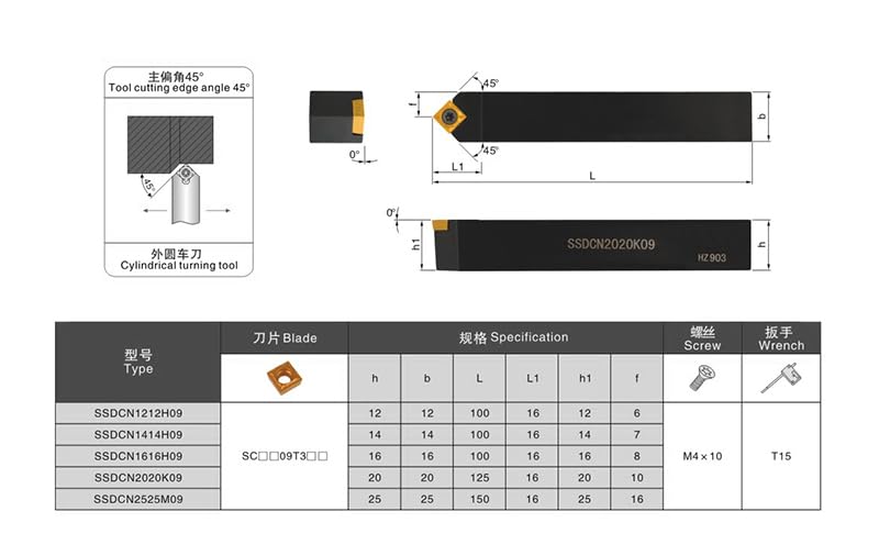 1PC SSDCN1212 SSDCN1212H09 SSDCN 1616 SSDCN1616H09 SSDCN2525 External Turning Tool Holder SCMT Carbide Inserts CNC Lathe Cutting(10PCS Inserts,SSDCN1616H09)