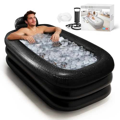 Nevife Aufblasbare Badewanne für Männer – Tragbare Wanne aus robustem PVC, Komfortboden & Kopfstütze – Ideal für Eisbaden, Regeneration, Camping – inkl. Handpumpe, XL Dunkelgrau