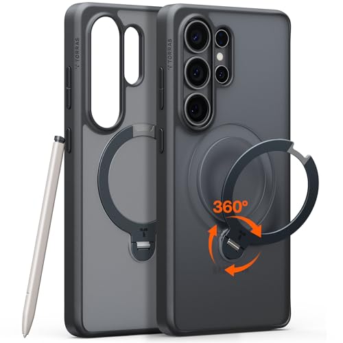 TORRAS Q3 Spin Fit for Samsung Galaxy S26 Ultra Case with 360 Magnetic Stand, Strong Magnet, 4X Military-Grade Shockproof S26 Ultra Back Cover with Kickstand, Translucent Frosted Black