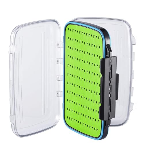 Gonex Fly Boxes for Fly Fishing Jig Boxes Two-Sided Waterproof Lightweight Fly Fishing Box Easy Grip Transparent Lid Fly Fishing Lures Box, 7.3'x 4.6'x 1.5', Green