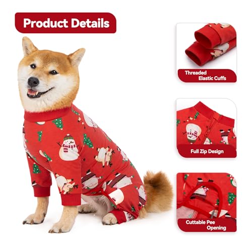 Image of Recovery Suit for Dogs Full Zipper, Four-Legged Onesie Dog Recovery Suit After Surgery, Cute Soft Bodysuit Cone Alternative Male Female Dog Neuter Anti Licking Wounds, Snowman, 3X-Large
