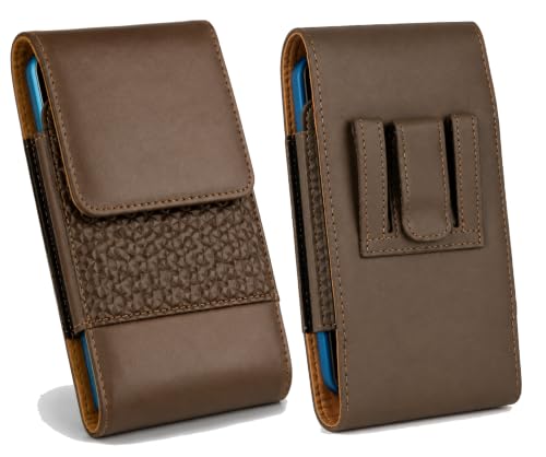 Image of TDG Vertical Mobile Belt Pouch for Men & Women | Premium PU Leather Waist Holster Case with Belt Clip & Loop | Fits Smartphones up to 6.7 Inch Height | Card Pocket & Magnetic Flip Cover | Dark Brown