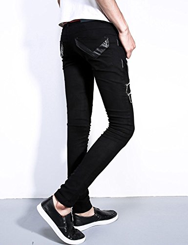 Rock Punk Men's Patch PU Leather Hip Hop Skinny Biker Pants2