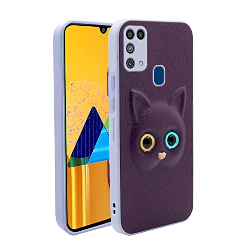 Pikkme Samsung Galaxy M31 / M31 Prime / F41 Back Cover for Girls | Cute Cat Leather Finish | Soft TPU | Case for Samsung Galaxy M31 / M31 Prime / F41 (Purple)- Best and cheap mobile covers in India