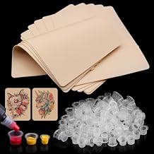 Autdor 310Pcs Tattoo Practice Skins and Ink Caps Kit - Mixed 300Pcs Pigment Ink Cups #9 Small, #13 Medium, #16 Large and 10Pcs Tattoo Skin