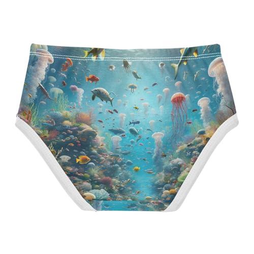Toddler Panties, Ocean Life Jellyfish Girls' Cotton Brief Underwear, 2–8 Years2