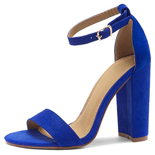 Herstyle Rosemmina Womens Open Toe Ankle Strap Chunky Block High Heel Dress Party Pump Sandals Royal Blue 8.0