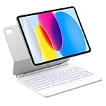 Inateck Magnetic Keyboard Case for iPad 10th Generation 10.9 inch/11th Generation 2025 A16 11 inch, Floating Stand, 7-Color Backlighting, with Touchpad, KB09119-10,white