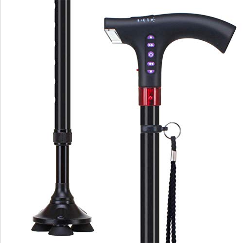 Multifunktionaler Gehstock Höhenverstellbare tragbare Krücken mit MP3-Musik-Player Radio hören LED-Beleuchtung Automatische Alarmfunktion