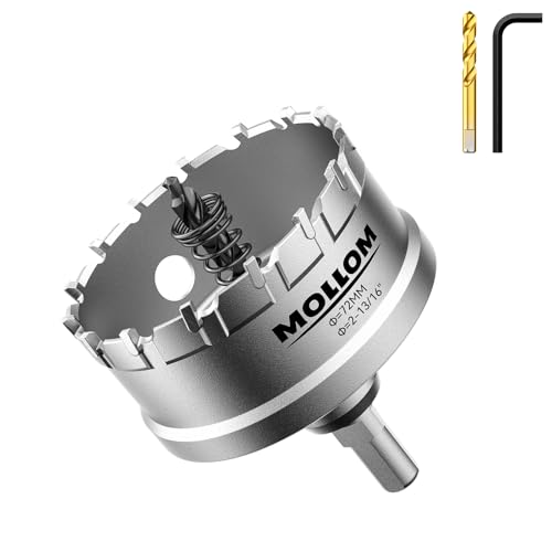 Mollom 2-13/16" (72mm) Heavy Duty Carbide Hole Saw with 2 Pilot Bits