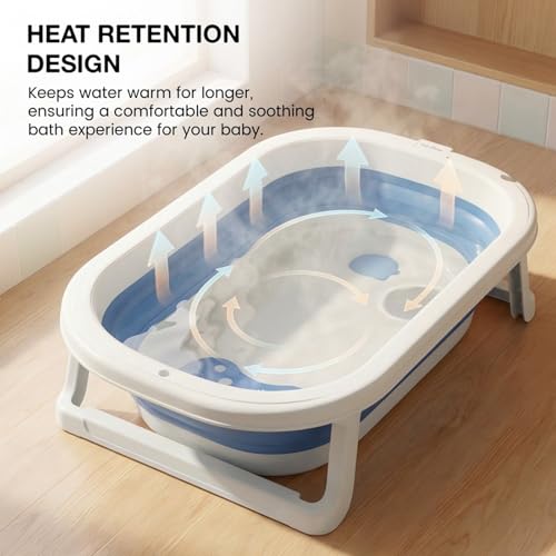 Image of Baybee Baby Bath Tub for 0 to 5 Years | Bath Tub for Kids with Anti-Slip Base & Quick Drain | Baby Bathtub for Kids with Heat Retention Design & Effortless | Foldable Bather for Newborn Babies (Blue)