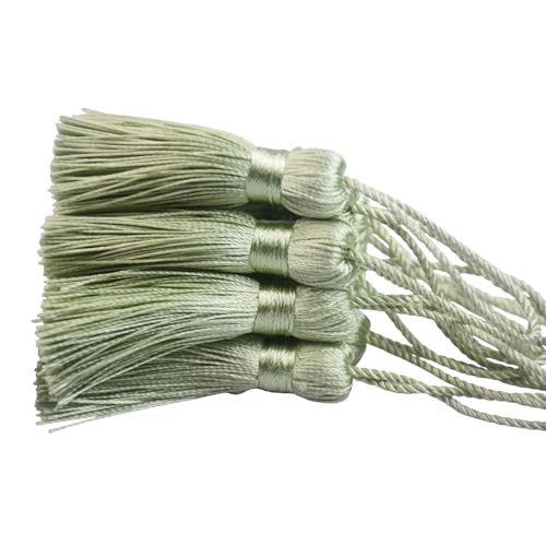 Image of Makhry 20pcs 4.3 Inch Handmade Silky Floss Mini Tiny Craft Tassels with 2-Inch Cord Loop and Small Chinese Knot for Earrings, Souvenir, Bookmarks, DIY Craft Accessory,Tags (Grass Green)