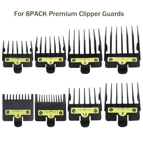 Updated 8pcs Hair Clipper Guards Set 1/16, 1/8, 3/16, 1/4, 3/8, 1/2, 5/8, 3/4inch (#0.5, #1, #1.5, #2,#3,#4,#5,#6), Clipper Combs & Guides for Barberology Model FX890 FX870 FX825 FX673 by JRSHOME