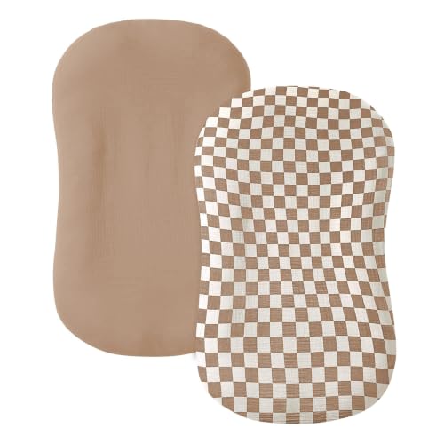 Image of guruixu Muslin Baby Lounger Cover 2 Pack, 100% Cotton Infant Lounger Cover, Soft & Breathable Replacement Slipcover, Compatible with Snuggle Me Newborn Lounger (Coffee,Coffee Check)
