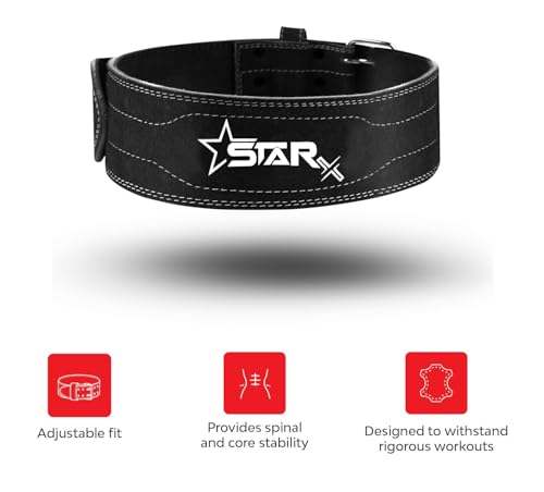 Image of StarX Panther Suede Leather Powerlifting Gym Belt for Men & Women, Heavy Workout Weight Lifting Belt for Deadlift, Squat & Back Support, Adjustable Waist Belt for Gym Training (S, Black)