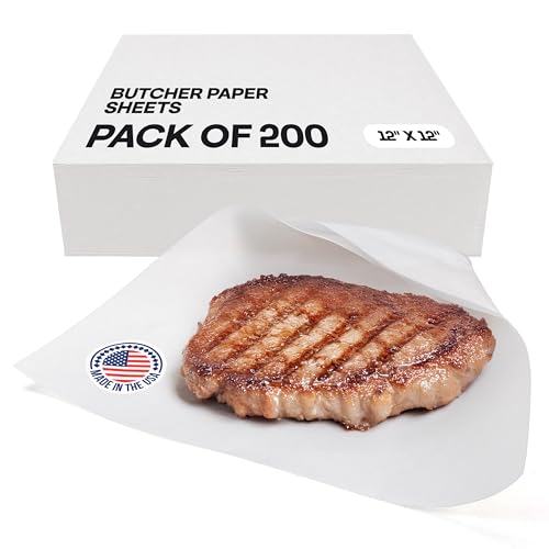 Image of White Butcher Paper Sheets 12 inch x 12 inch, Pack of 200 - USA-Made Precut Paper