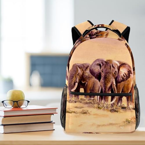 Sac à dos d'école imprimé trois éléphants d'Afrique grand format multicolore