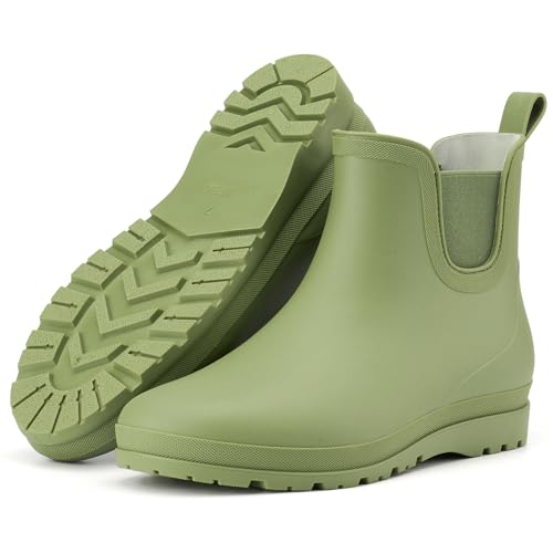 HISEA Mens Chelsea Rain Boots Waterproof Lightweight Ankle Deck Boots Non-Slip Garden Shoes for Yard Work Fishing Car Washing Dog Walking