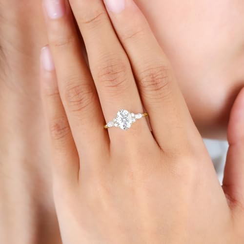 Moissanite Engagement Rings for Women, 1.4CT Oval Cut Moissanite Ring for Women 925 Sterling Silver Wedding Bands Promise Rings for Her Anniversary Eternity Wedding Ring Size 3-102