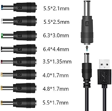 USB 5V to DC 12V Converter Power Cable + 8 Connectors Adapter USB to DC Power Cable (Below 2A Max for 8Watts)