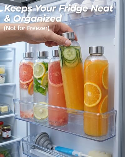 Image of Zukro 24 oz Glass Juice Bottles With Stainless Steel Lids, Airtight & Leak Proof, 4 Pack Reusable Clear Glass Jar For Juicing, Water, Homemade Drinks, Smoothie & Milk, Dishwasher Safe & BPA Free