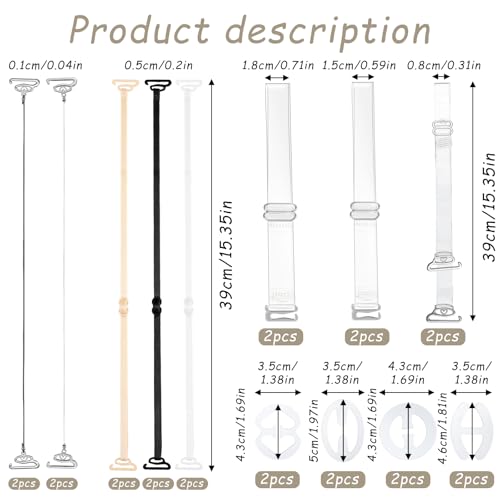 24Pcs Clear Bra Straps Invisible Bra Straps Replacement Elastic Dance Bra Clear Straps Adjustable Clear Straps for Bra Bra Strap Clips Dress Straps for Strapless Dress for Women Girls2