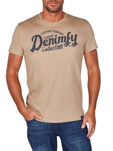 DENIMFY Tshirt Herren Baumwolle Regular Fit DFNuri Rundhals Kurzarm Sommer Tee Shirt Logoprint, Größe:XL, Farben:Cobblestone Beige (H1DY)
