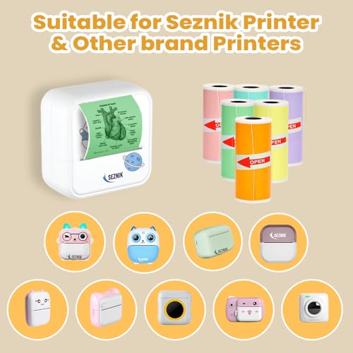 Image of Seznik Sticky Adhesive 2 Inch Thermal Paper Rolls, Continuous 57mm Width Paper for Mini Thermal Printers (ExclusiveColor-57mm Width-Continuous Sticky Roll-Pack of 6)