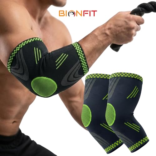 Image of BIONFIT Elbow Support Sleeve Pair for Men & Women | Compression Elbow Brace for Gym, Weightlifting, Tennis & Pain Relief | Breathable Anti-Slip Elbow Support