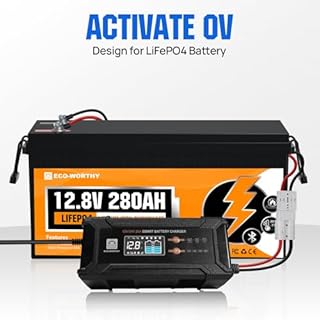 ECO-WORTHY 12V 280AH LiFePO4 Lithium Bluetooth Battery and 12V/24V 20A Automatic Smart Battery Charger with Anderson Connector for Off-Grid, RV, Solar Power System, Home Backup, Marine