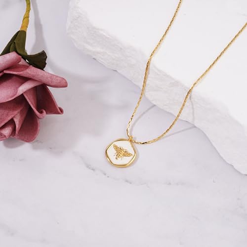 Lauren-Spencer Mother of Pearl Necklace for Women Gold Plated Butterfly Round Square Pendant Necklace White Shell Dainty Gold Necklace for Women Jewelry Gift2