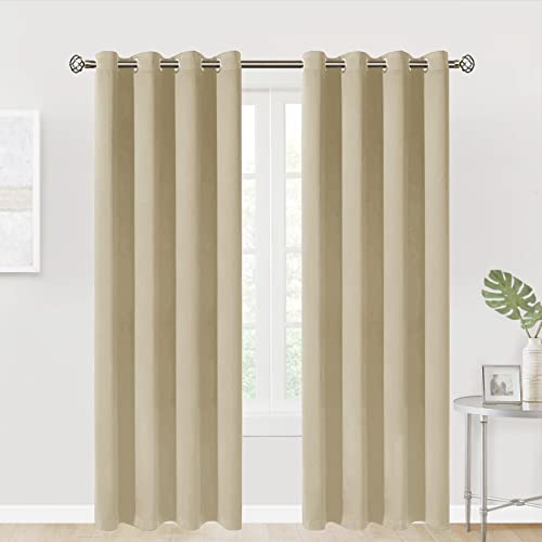 Fy-Living Room Darkening Curtains For Bedroom And Living Room,Thermal Insulated Window Drapes With Grommets,Blackout Curtains 95 Inch Long 2 Panels Burg,Beige #TOP29