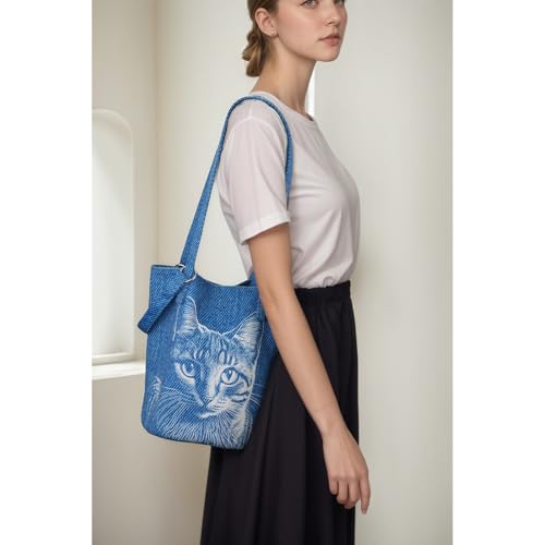 Image of Shoulder Bag for Women, Cotton Canvas Bucket Bags Tote Purse Cute Crossbody Bag Designer Ladies Handbags