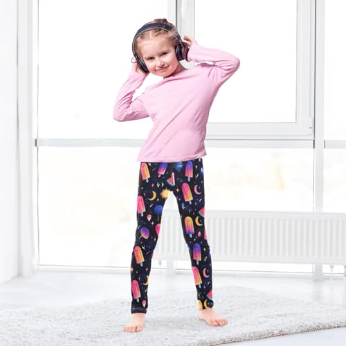 Rainbow Popsicle Moon Girls Leggings Ultra Soft Compression Yoga Gym Pants for Kids 4-10T4