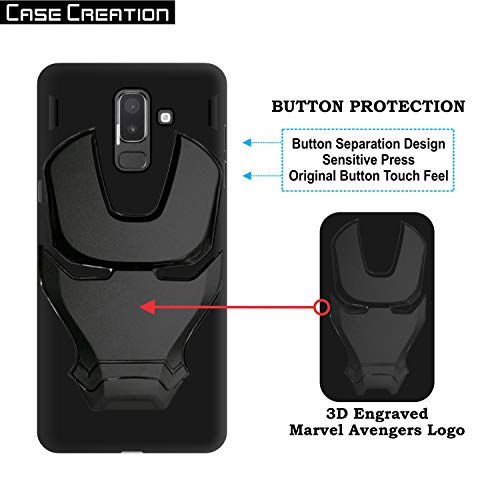 Image of COVERLY Official 3D Touch Feel Trending Real Hero Avenger Logo Mask Soft Rugged Grip Iron Man Super Power Cartoon Movie Silicone Matte Strong Back Cover for Samsung Galaxy On8 (2018) - Black