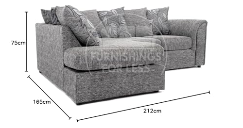 Furnishings For Less UK Byron Dundee Fabric Corner Sofa 3-4 Seater L Shaped Silver With Patterned Cushions (Left Hand Facing) - Image 2