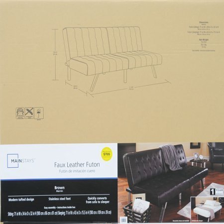 Large Single Sleeper, Modern, Faux Leather Tufted Convertible Futon, Brown