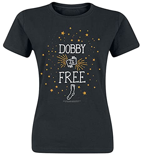 HARRY POTTER Dobby Is Free Mujer Camiseta Negro L 100% algodón Regular