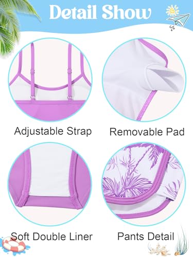 Image of Girls Swimsuit 3 Piece Bathing Suit Printed Sport Bikini Set with Shorts Summer Beach Swimwear for Teen Girls 9-16T