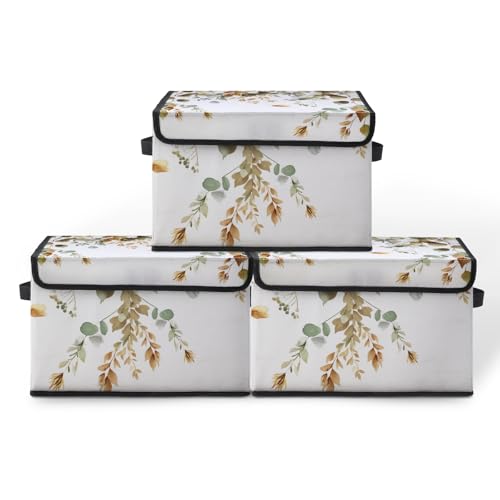 Image of Stackable Storage Bins with Lids,Closet Organizers Fabric Box for Home and Office,Blanket Clothes Organizers,Under Bed Storage Containers 3 Pack